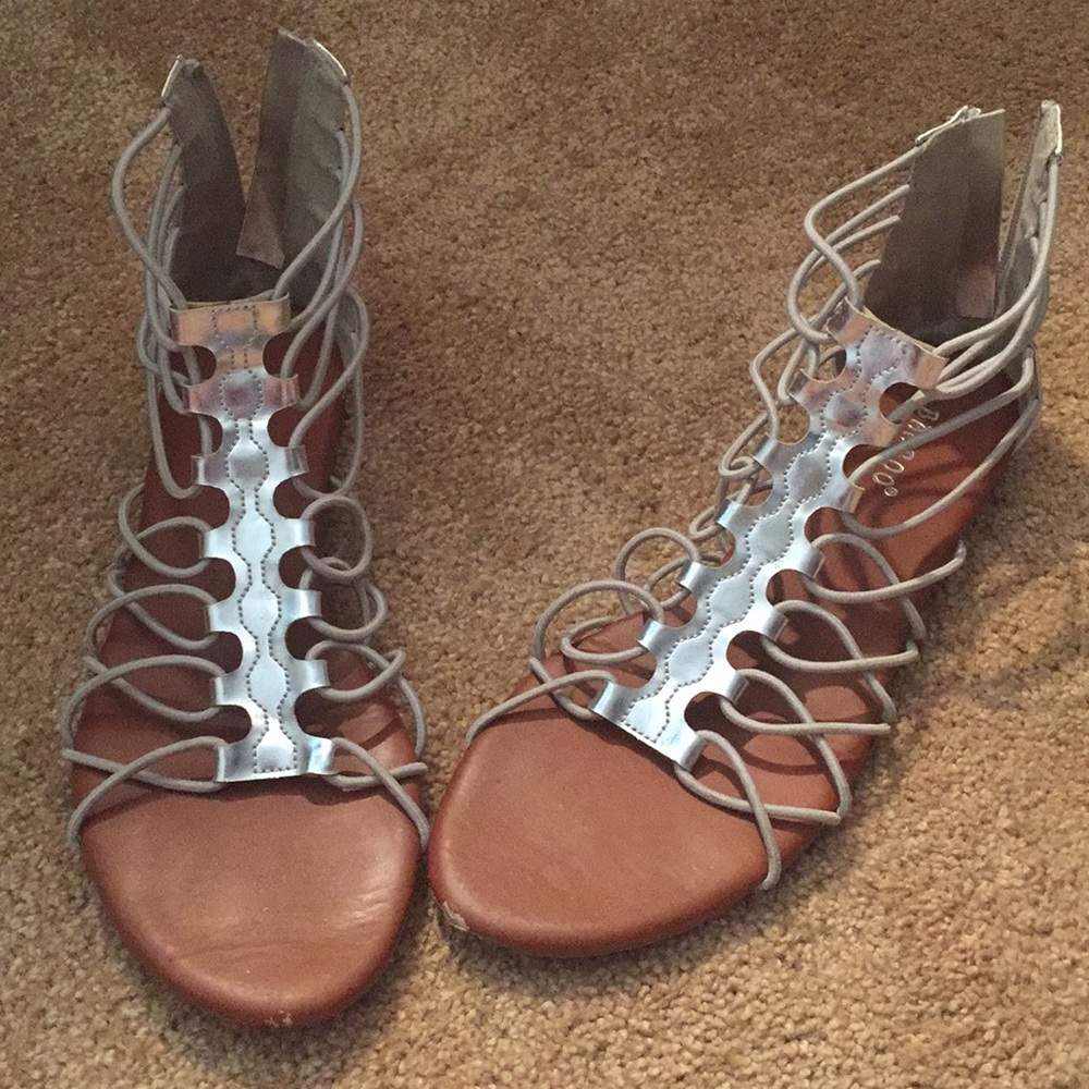 Bamboo strappy silver sandals